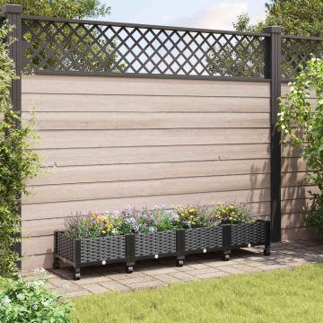 Vaso da Giardino con Ruote Nero 160 x 40 x 29 cm PP