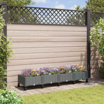 Vaso da Giardino con Ruote Grigio Chiaro 160 x 40 x 33 cm PP