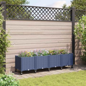 Vaso da Giardino con Ruote Blu Grigio 160 x 40 x 48 cm PP