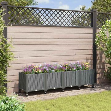 Vaso da Giardino con Ruote Grigio Chiaro 160 x 40 x 48 cm PP