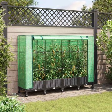 Vaso da Giardino con Copertura per Serra e Ruote 4 pz Marrone