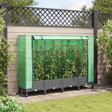 Vaso da Giardino con Copertura per Serra e Ruote 4 pz PP