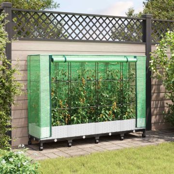 Vaso da Giardino con Copertura per Serra e Ruote 4 pz Bianco PP