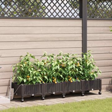 Vaso da Giardino con Irrigazione e Ruote 4 pz Marrone PP