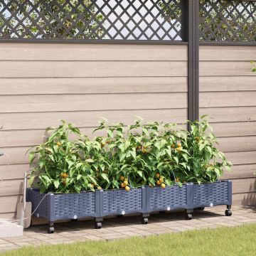 Vaso da Giardino con Irrigazione e Ruote 4 pz Grigio PP