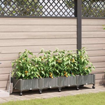 Vaso da Giardino con Irrigazione e Ruote 4 pz Grigio Chiaro PP