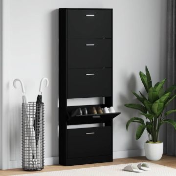 Scarpiera Nera 59x17x169 cm in Legno Multistrato