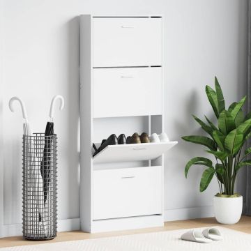 Scarpiera Bianco Lucido 59x17x150 cm in Legno Multistrato