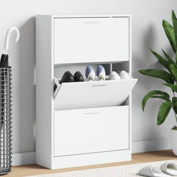 Scarpiera Bianco Lucido 63x24x103 cm in Legno Multistrato