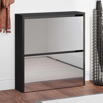 Scarpiera con Specchio a 2 Livelli Nera 63x17x67 cm