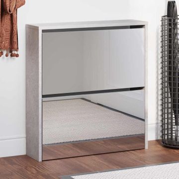 Scarpiera con Specchio a 2 Livelli Grigio cemento 63x17x67 cm