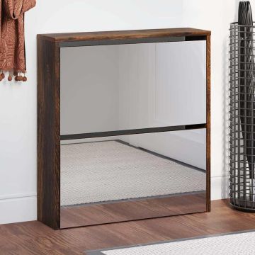 Scarpiera con Specchio a 2 Livelli Rovere fumo 63x17x67 cm