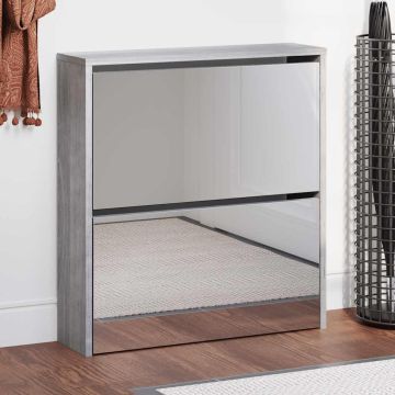 Scarpiera con Specchio a 2 Livelli Grigio sonoma 63x17x67 cm