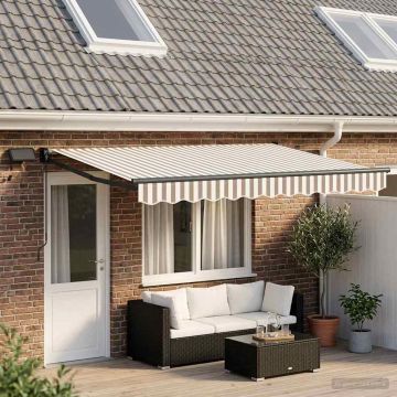 Tenda retrattile manuale con LED Grigio chiaro e bianco