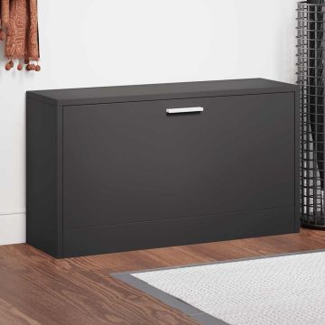 Panca Scarpiera Nera 80x24x45 cm in Legno Massello di Argilla