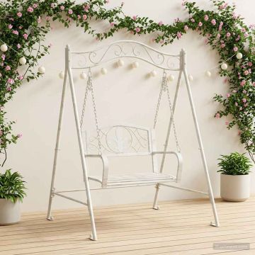 Panchina a Dondolo Acciaio 113 x 121,5 x 168 cm Bianco Antico