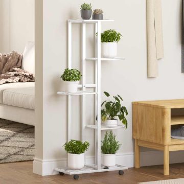 Fioriera a 5 Piani con Ruote 44x23x100 cm Ferro Bianco