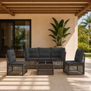 Set Divano da Giardino 6 pz Grigio polyrattan