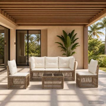 Set Divano da Giardino 6 pz Beige polyrattan