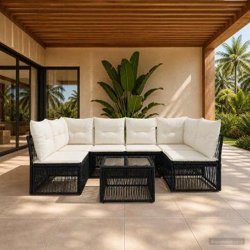 Set Divano da Giardino 7 pz Nero polyrattan