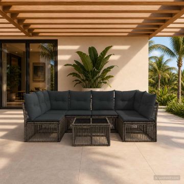 Set Divano da Giardino 7 pz Grigio polyrattan