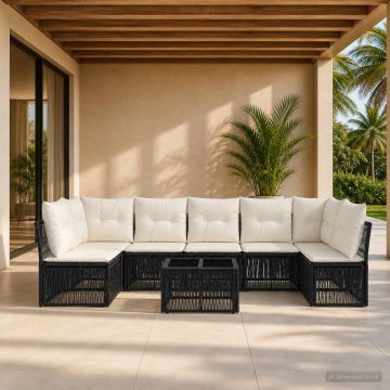 Set Divano da Giardino 8 pz Nero polyrattan