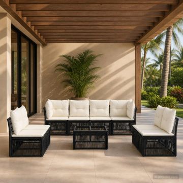 Set Divano da Giardino 9 pz Nero polyrattan
