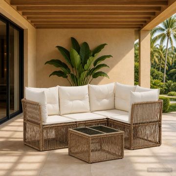 Set Divano da Giardino 5 pz Beige polyrattan