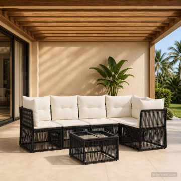 Set Divano da Giardino 6 pz Nero polyrattan