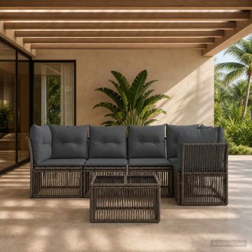 Set Divano da Giardino 6 pz Grigio polyrattan