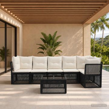Set Divano da Giardino 7 pz Nero polyrattan