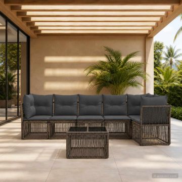 Set Divano da Giardino 7 pz Grigio polyrattan