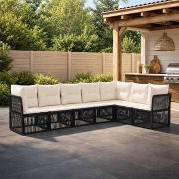 Set Divano da Giardino 7 pz Nero polyrattan