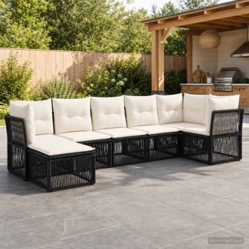 Set Divano da Giardino 7 pz Nero polyrattan