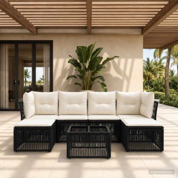 Set Divano da Giardino 7 pz Nero polyrattan