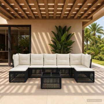 Set Divano da Giardino 8 pz Nero polyrattan