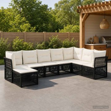 Set Divano da Giardino 8 pz Nero polyrattan