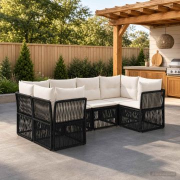 Set Divano da Giardino 6 pz 6-Numero di posti Nero polyrattan