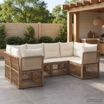 Set Divano da Giardino 6 pz 6-Numero di posti Beige polyrattan