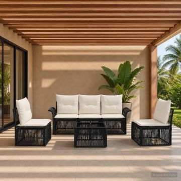 Set Divano da Giardino 6 pz Nero polyrattan