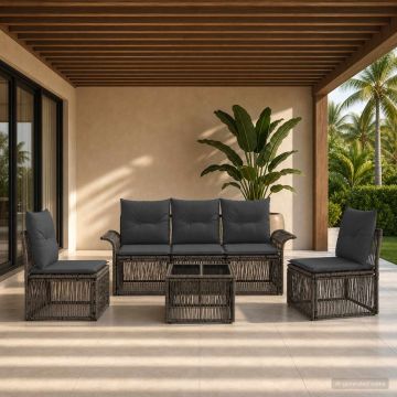 Set Divano da Giardino 6 pz Grigio polyrattan