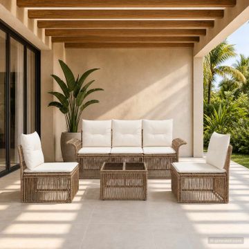 Set Divano da Giardino 6 pz Beige polyrattan
