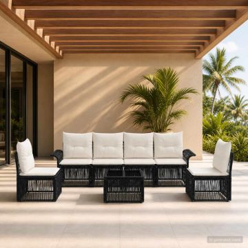 Set Divano da Giardino 7 pz Nero polyrattan