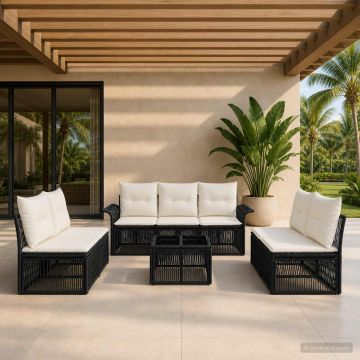 Set Divano da Giardino 8 pz Nero polyrattan