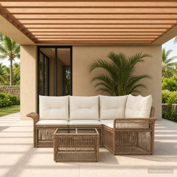 Set Divano da Giardino 5 pz Beige polyrattan