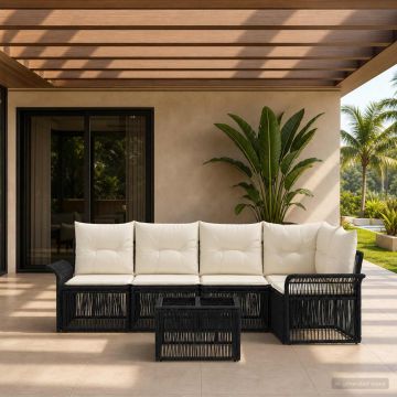 Set Divano da Giardino 6 pz Nero polyrattan