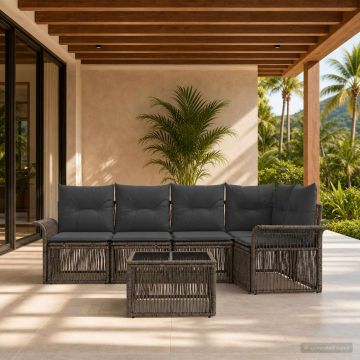 Set Divano da Giardino 6 pz Grigio polyrattan