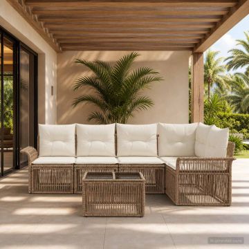 Set Divano da Giardino 6 pz Beige polyrattan