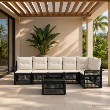 Set Divano da Giardino 7 pz Nero polyrattan
