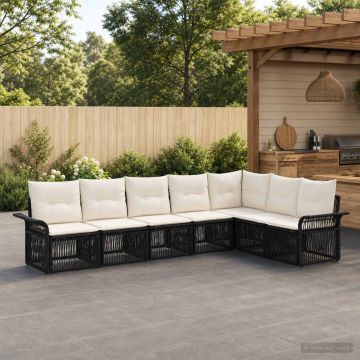 Set Divano da Giardino 7 pz Nero polyrattan